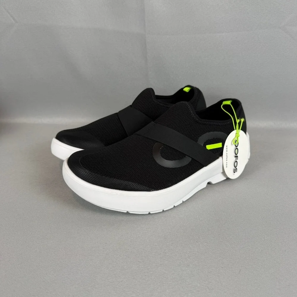 Oofos OOmg Low Mesh Sport Recovery Sneakers Mens 9 Black White Slip-On Light NIB
